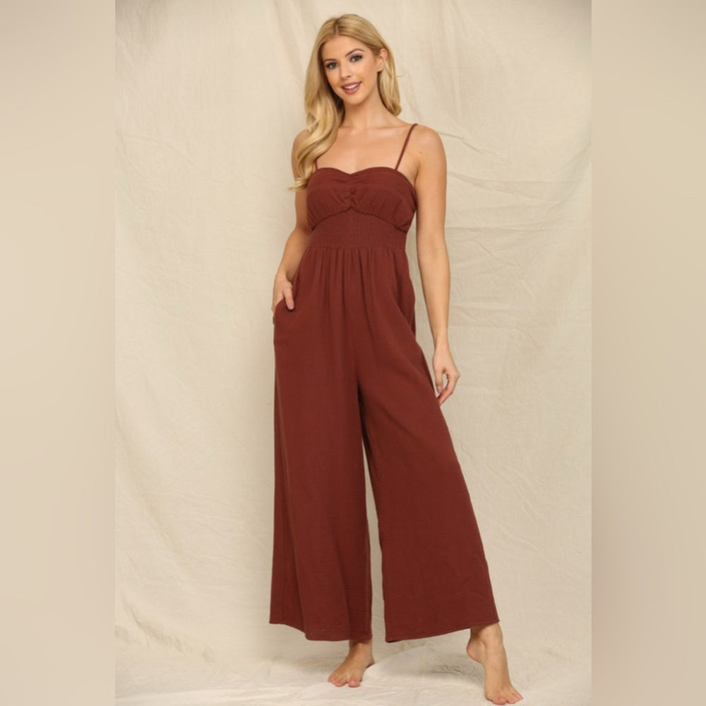413. Gauze Brown Jumpsuit