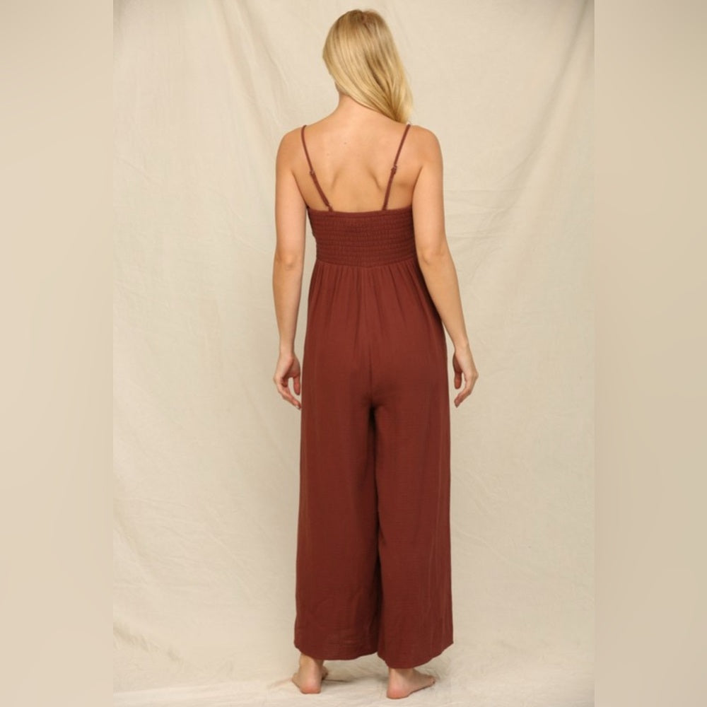 413. Gauze Brown Jumpsuit