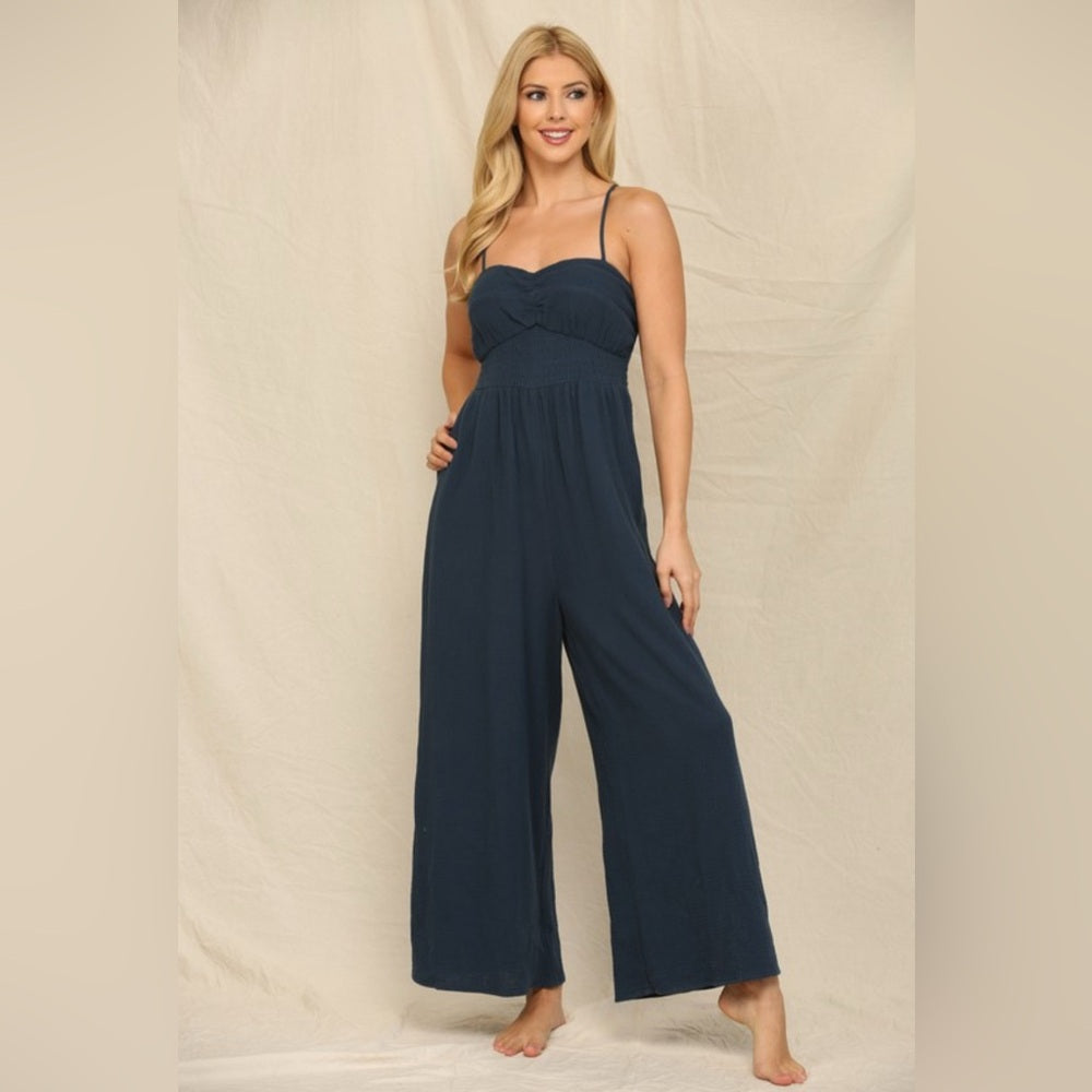 414. Gauze Navy Blue Jumpsuit