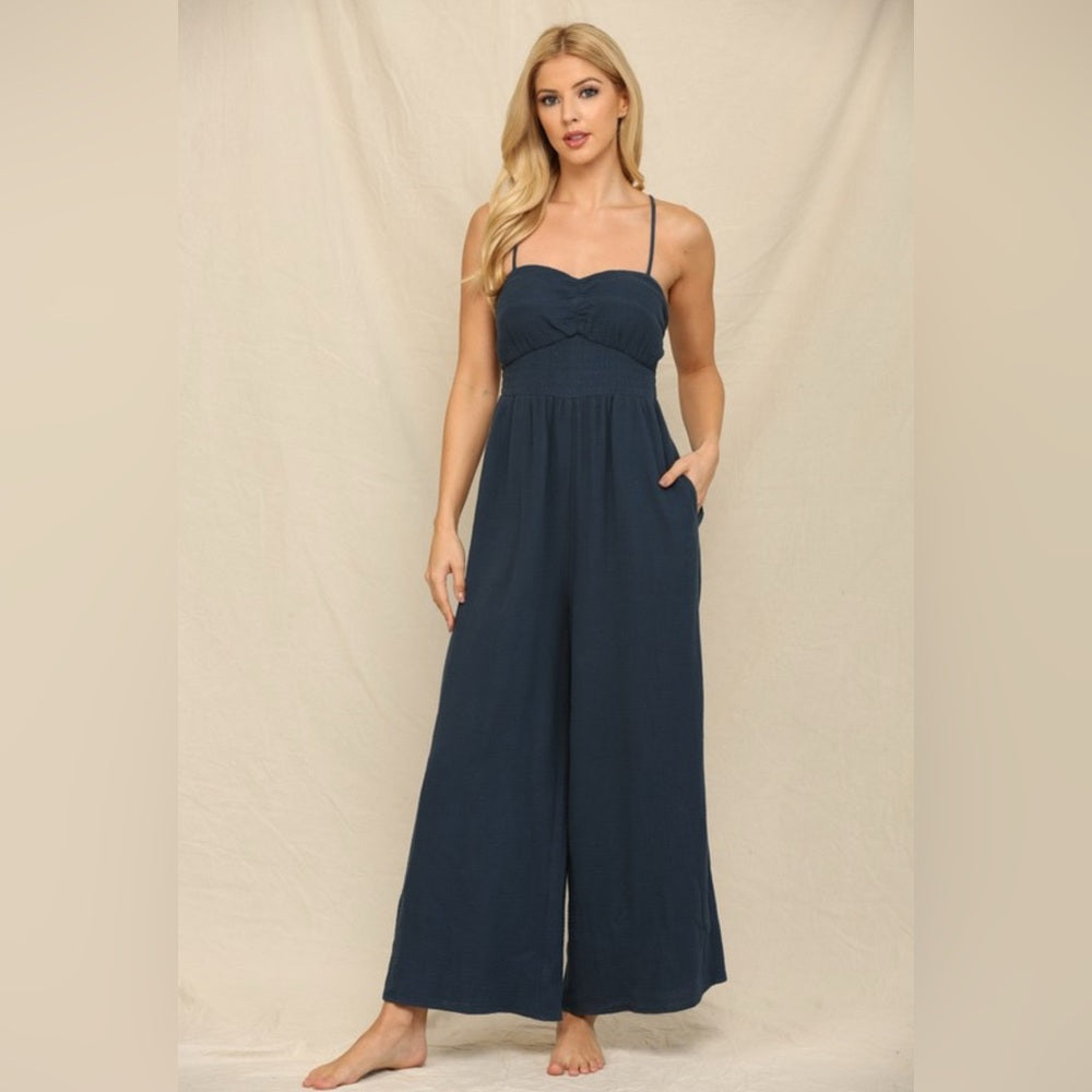 414. Gauze Navy Blue Jumpsuit
