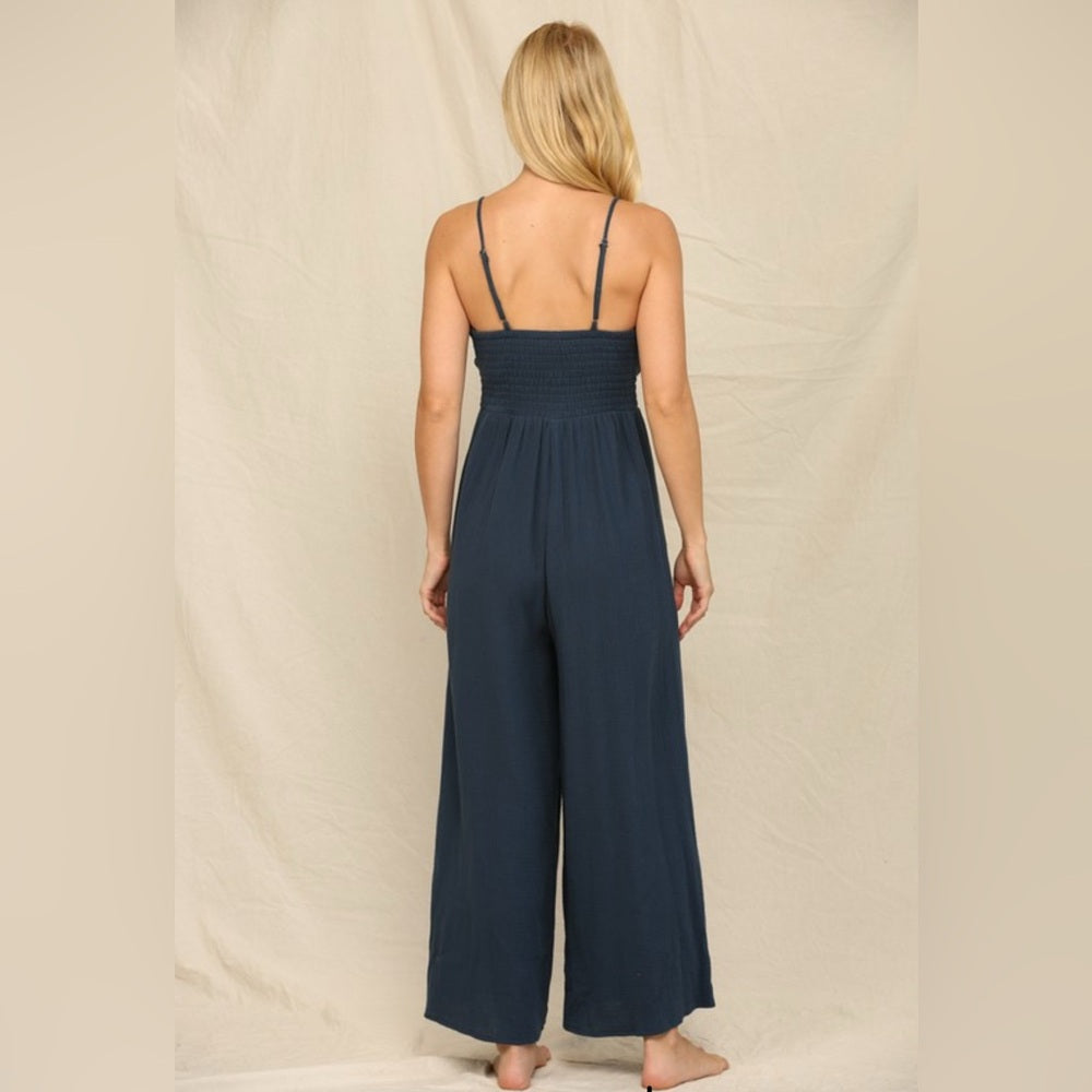414. Gauze Navy Blue Jumpsuit
