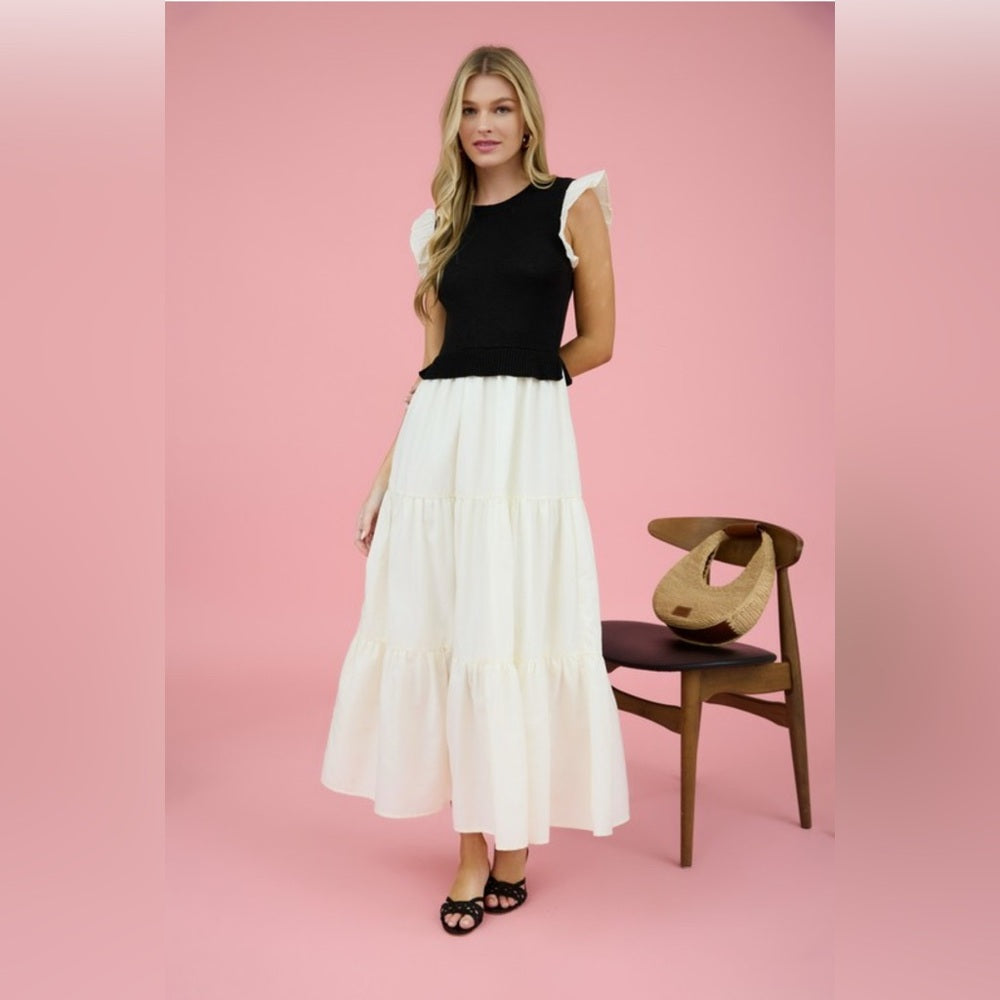 415. Black and White Tiered Maxi Dress