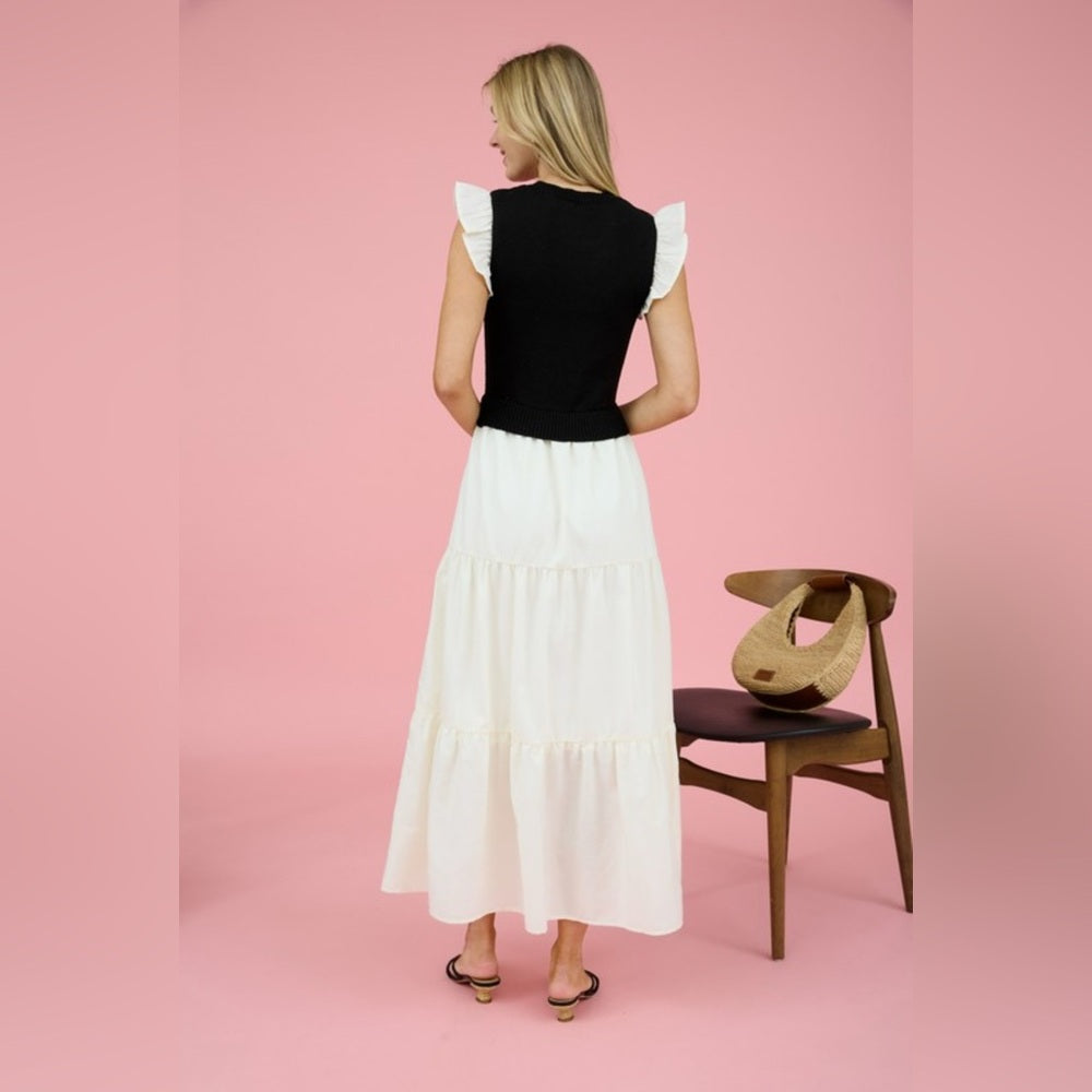 415. Black and White Tiered Maxi Dress