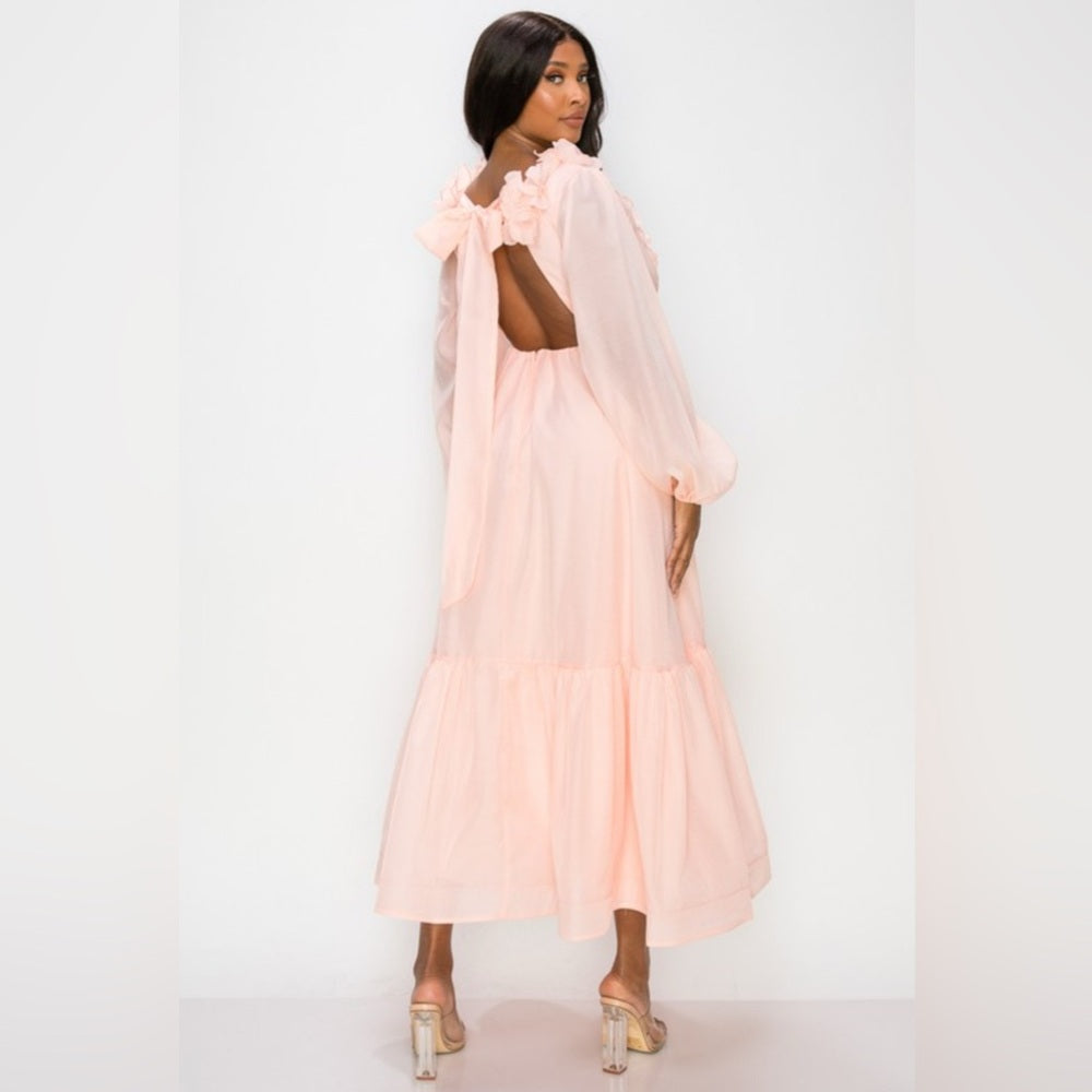 423. Elegant Pink Maxi Dress with Ruffle Details