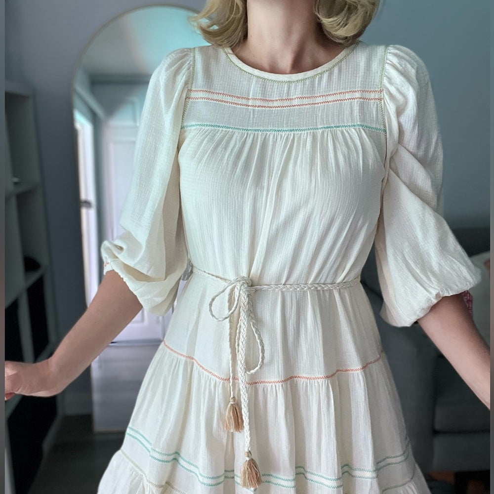 424. Current Air Guaze Cream Dress With Rope Belt