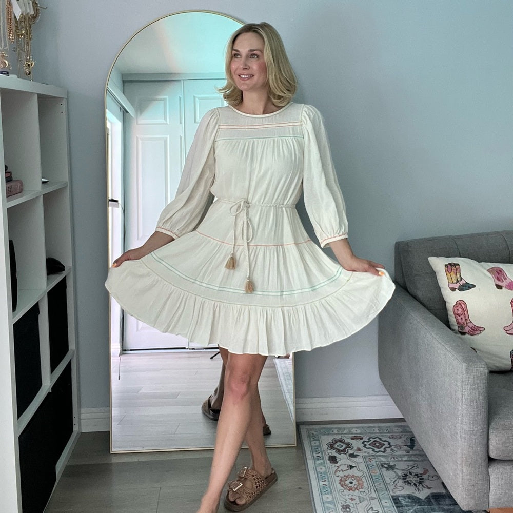 424. Current Air Guaze Cream Dress With Rope Belt