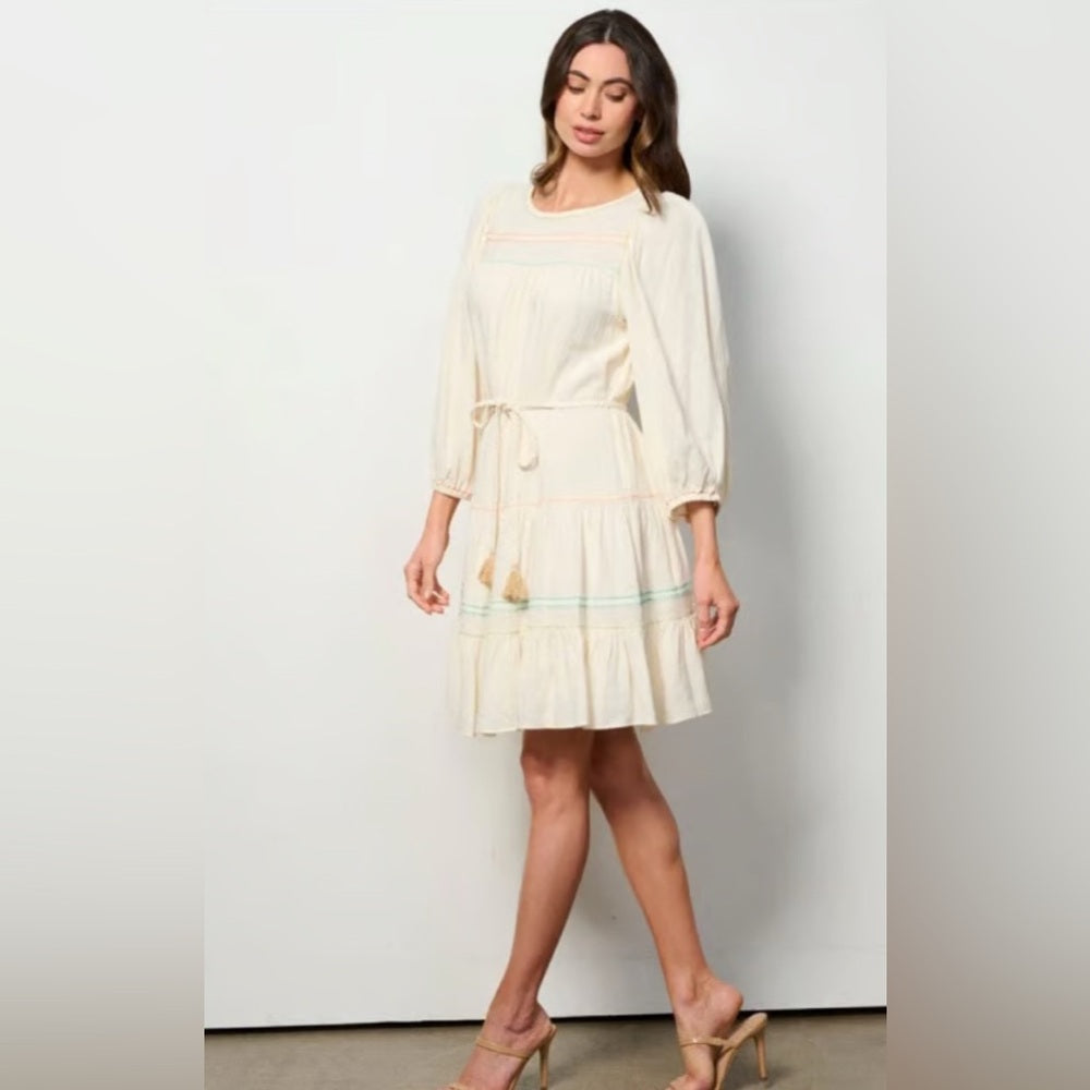424. Current Air Guaze Cream Dress With Rope Belt