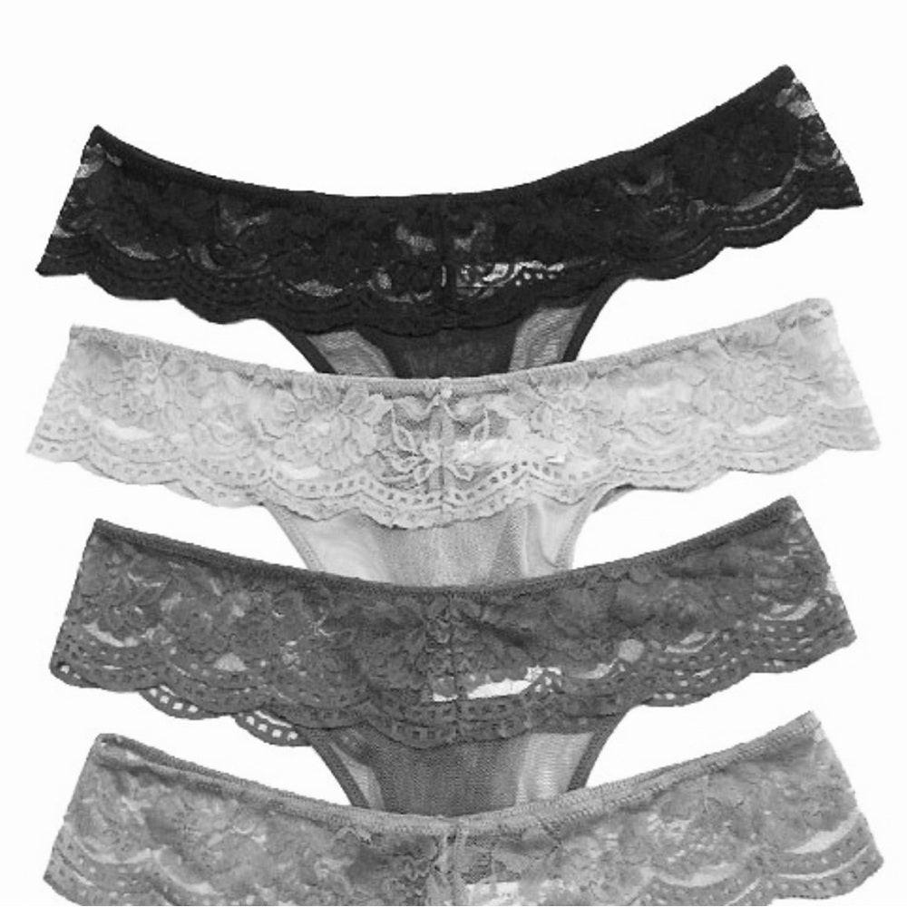 432. Lace Triangle Bralette & Matching Lace Thong in Black