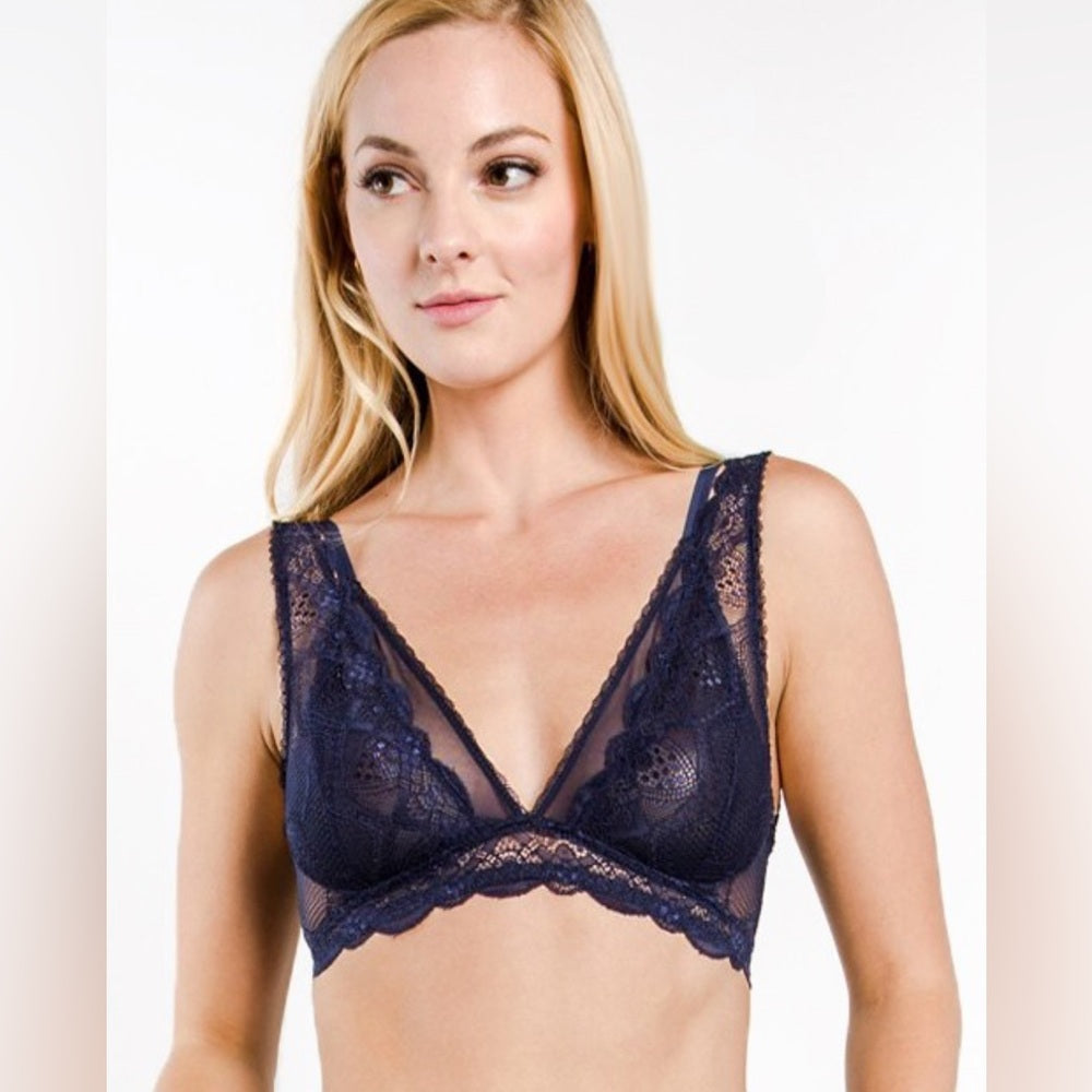 437. Double Strap Lace Bralette in Navy Blue