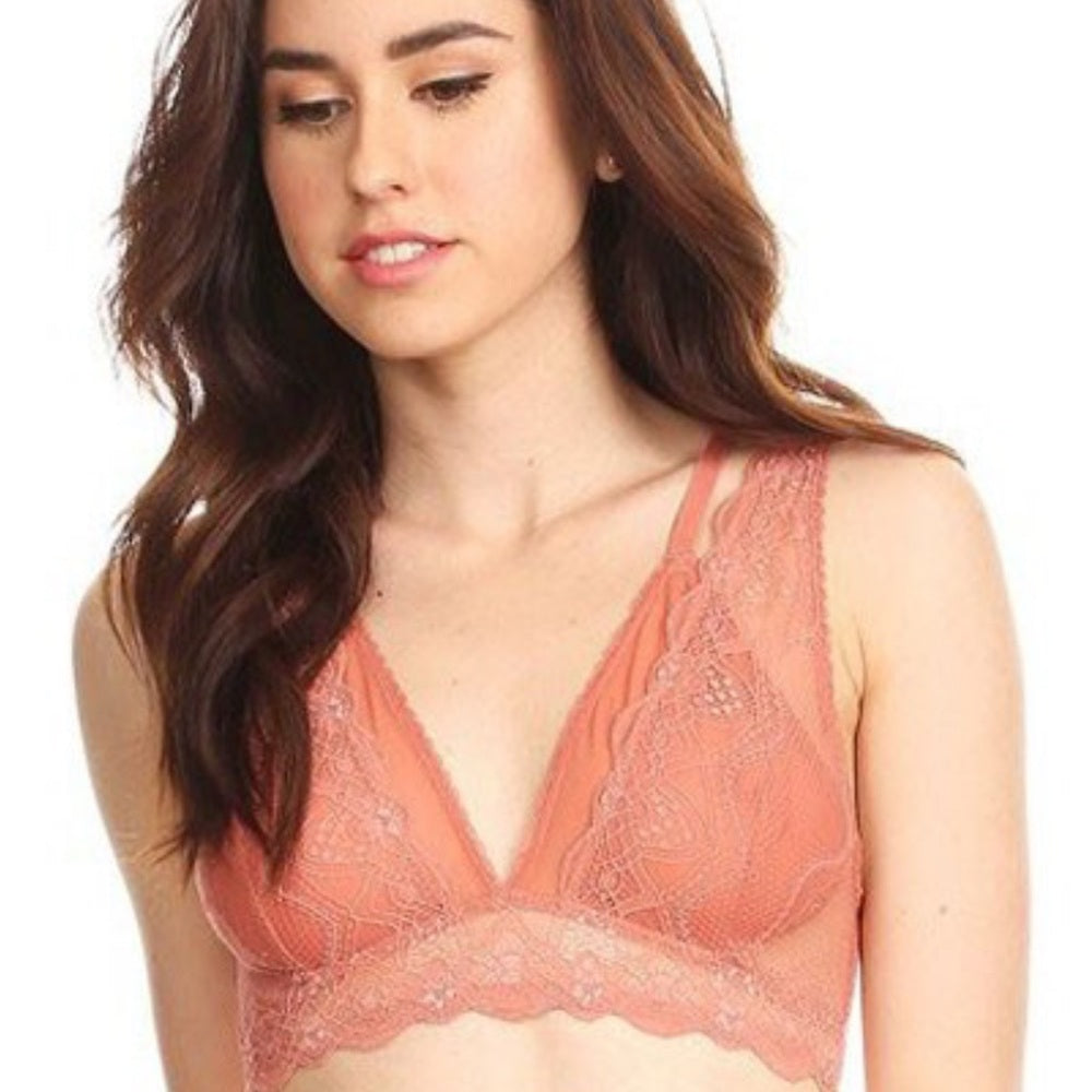 438. Double Strap Lace Bralette in Peach