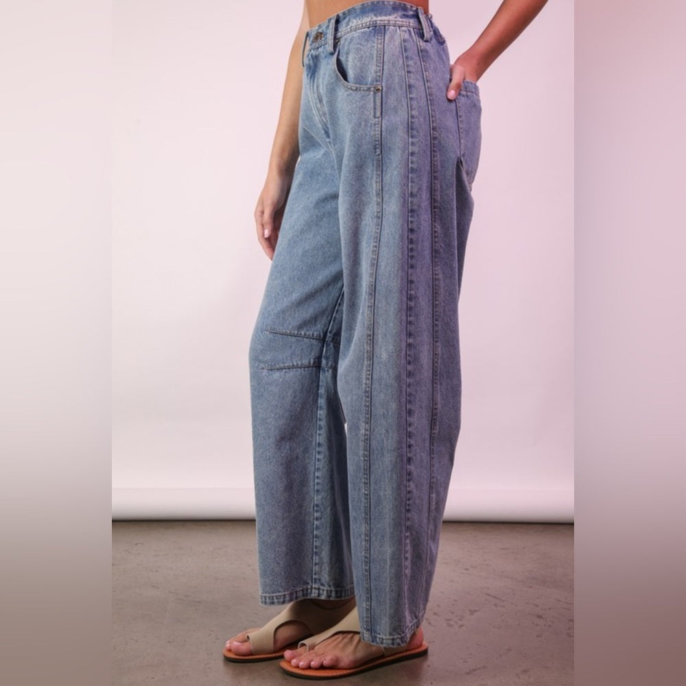 452. Indigo Blue Barrel Jeans