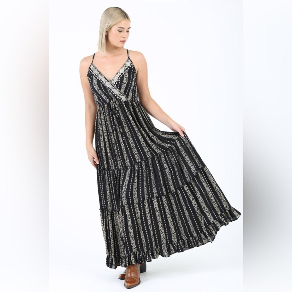 460. Black and White Striped Maxi Dress