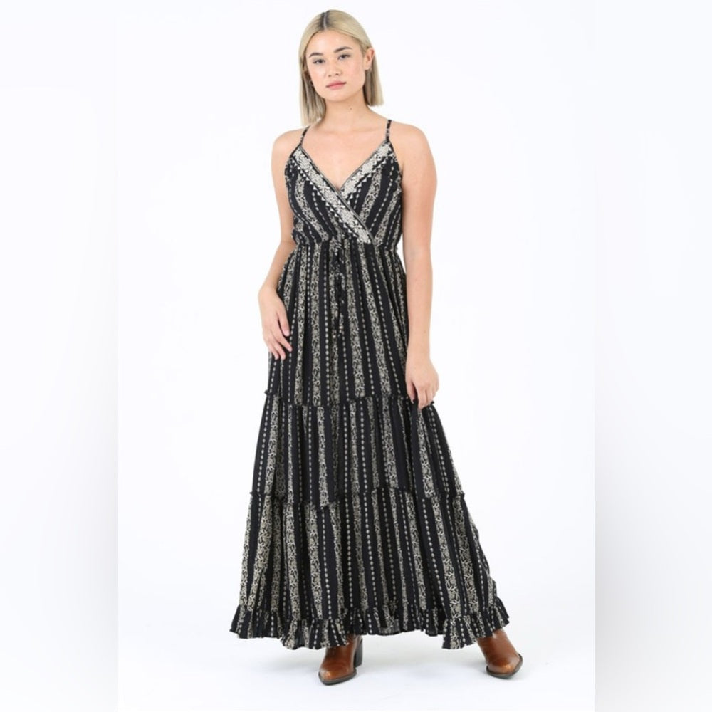 460. Black and White Striped Maxi Dress