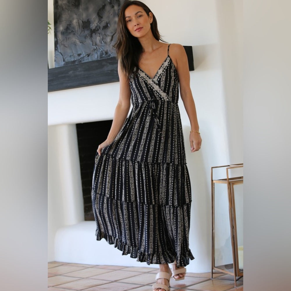 460. Black and White Striped Maxi Dress