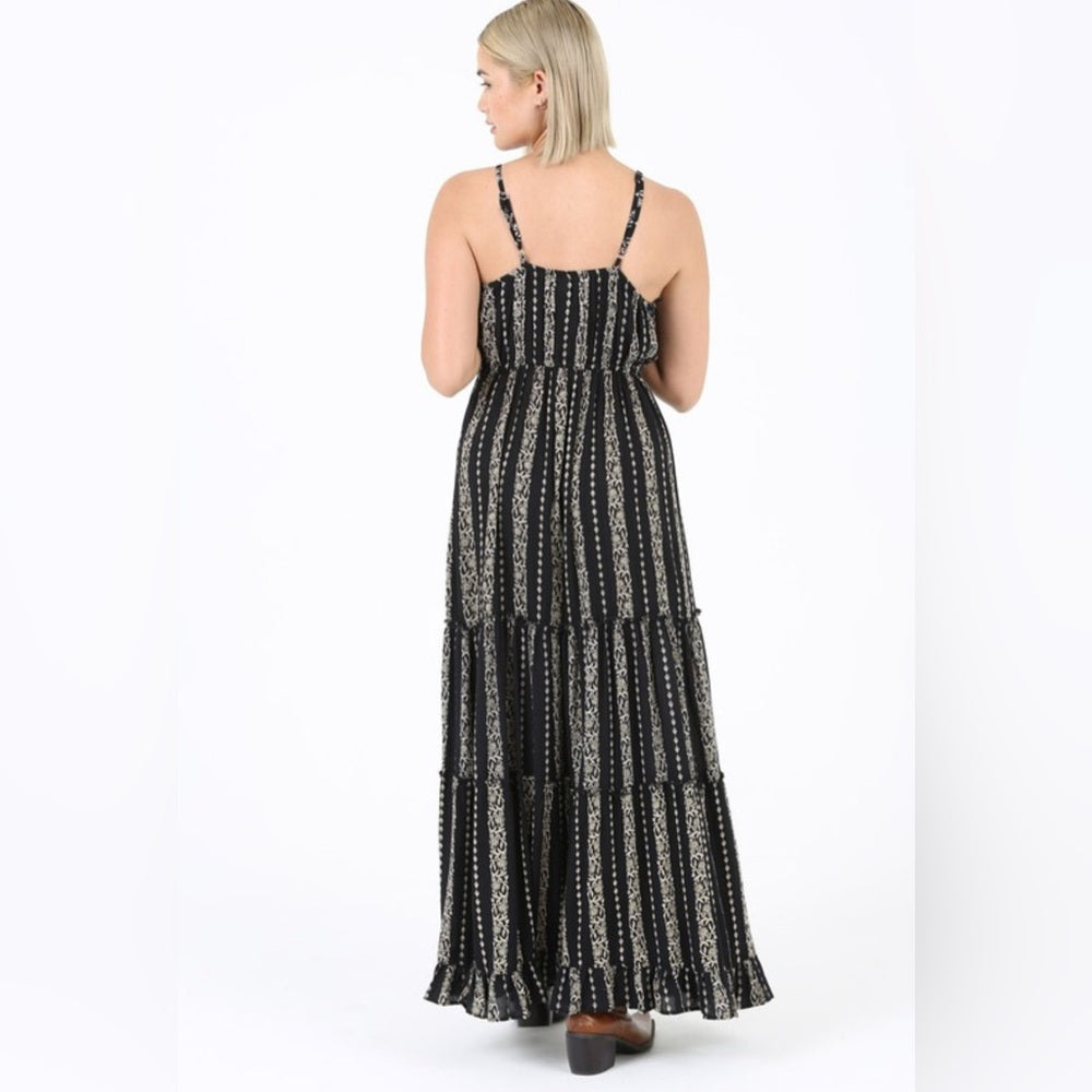 460. Black and White Striped Maxi Dress
