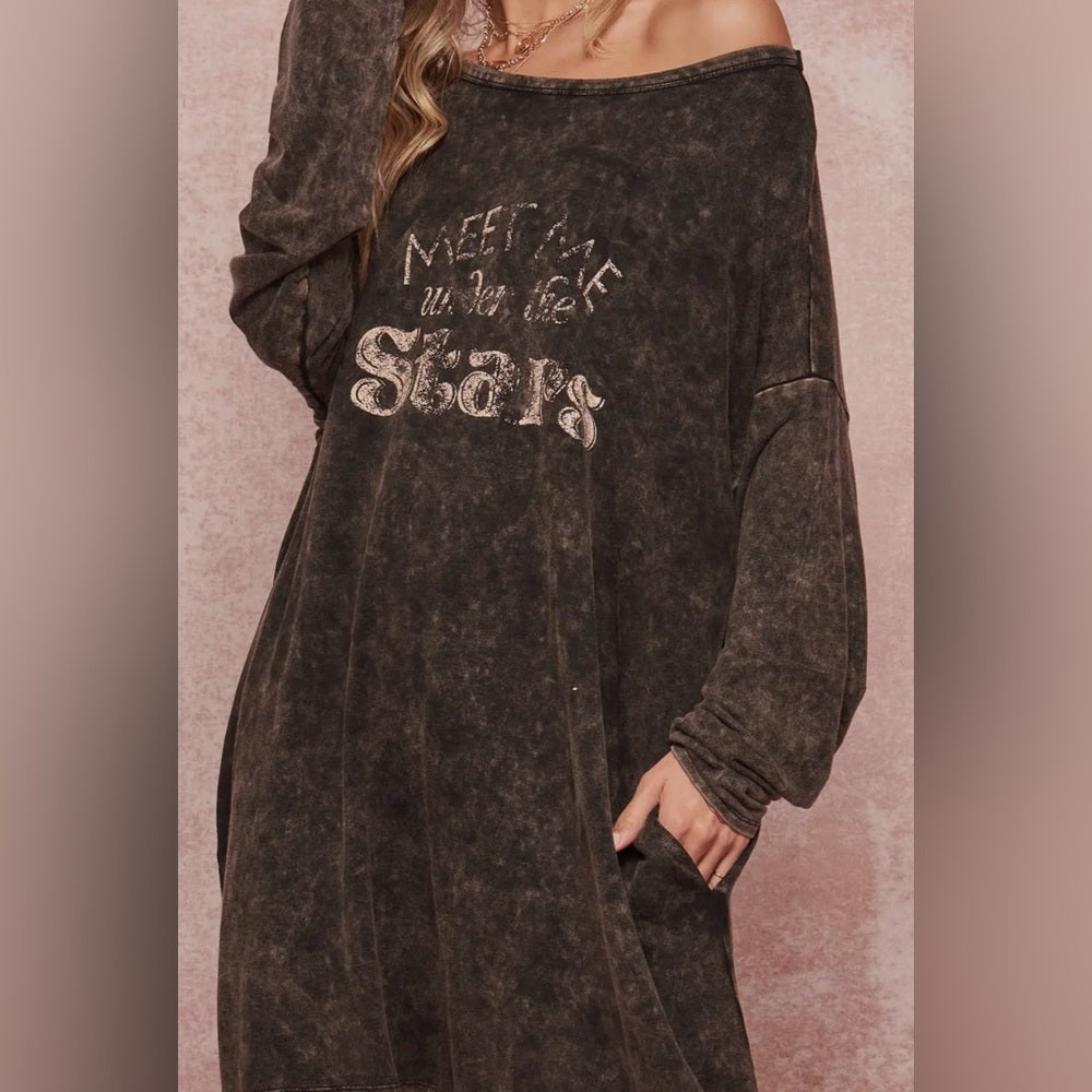 456. Under the Stars Long-Sleeve Graphic T-Shirt Mini Dress