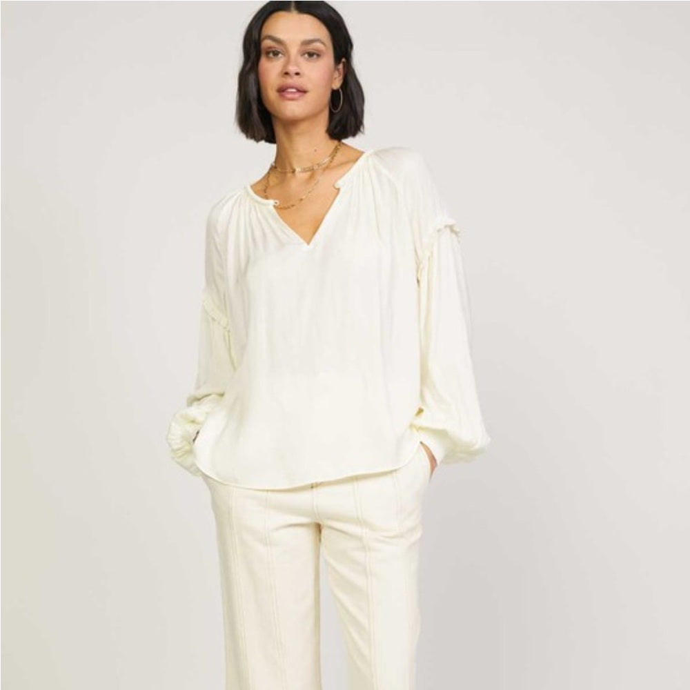 465. Current Air Elegant Cream Long Sleeve Ruffle Top
