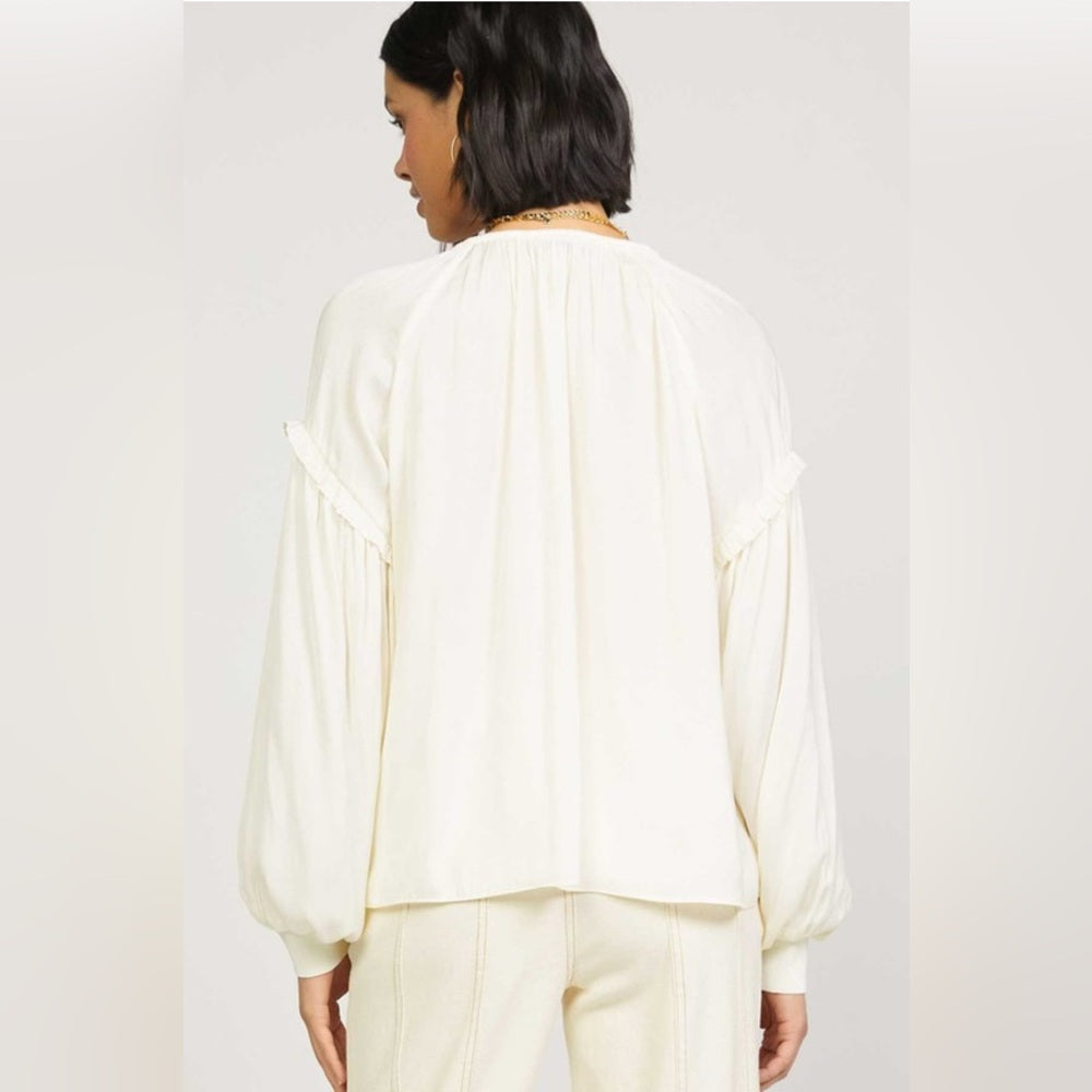 465. Current Air Elegant Cream Long Sleeve Ruffle Top