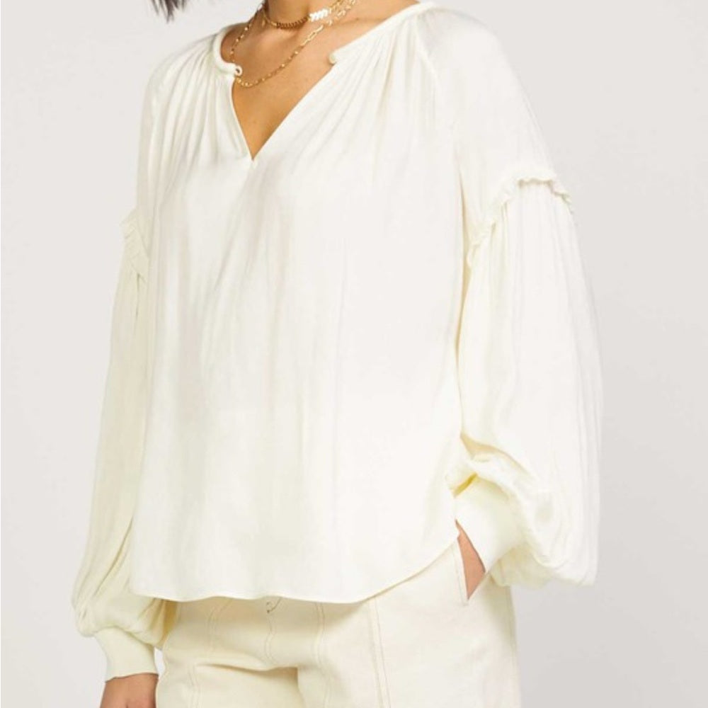 465. Current Air Elegant Cream Long Sleeve Ruffle Top