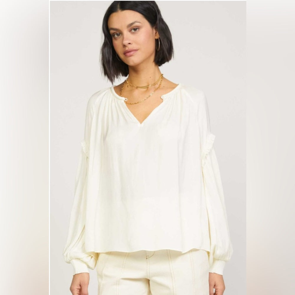 465. Current Air Elegant Cream Long Sleeve Ruffle Top