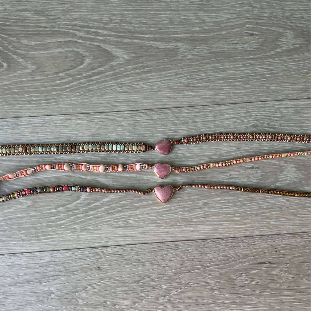 476. Pink Heart Natural Stone Multicolor Wrap Bracelet