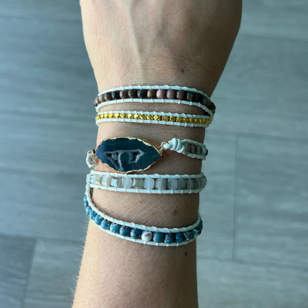 479. Black Agate Center Stone Wrap Bracelet
