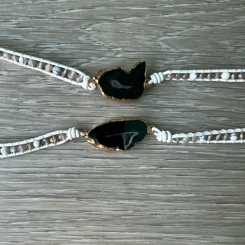479. Black Agate Center Stone Wrap Bracelet