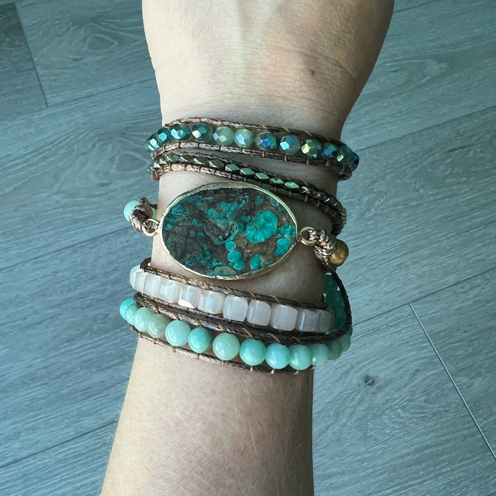 483. Turquoise and Brown Beaded Wrap Bracelet