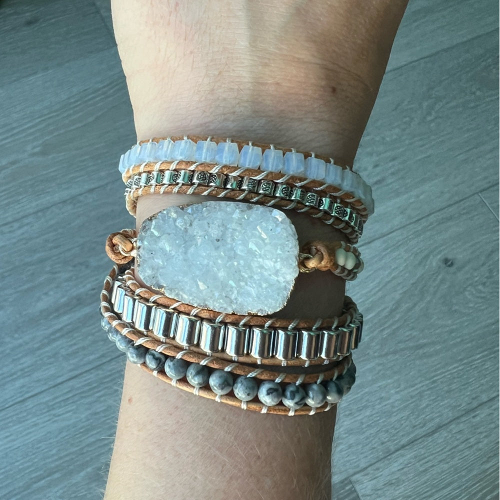 482. Handmade Multi-Layered Wrap Bracelet with White Stone