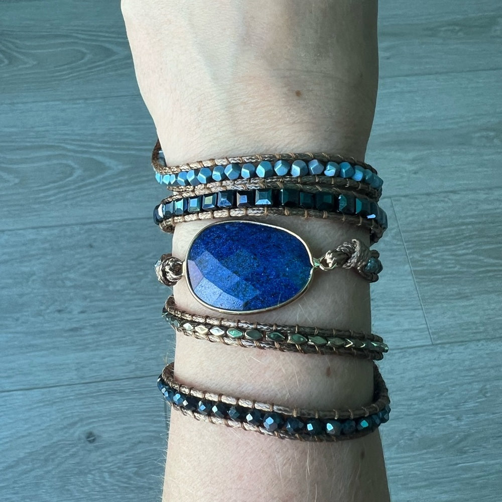 488. Blue Natural Stone & Beaded Wrap Bracelet