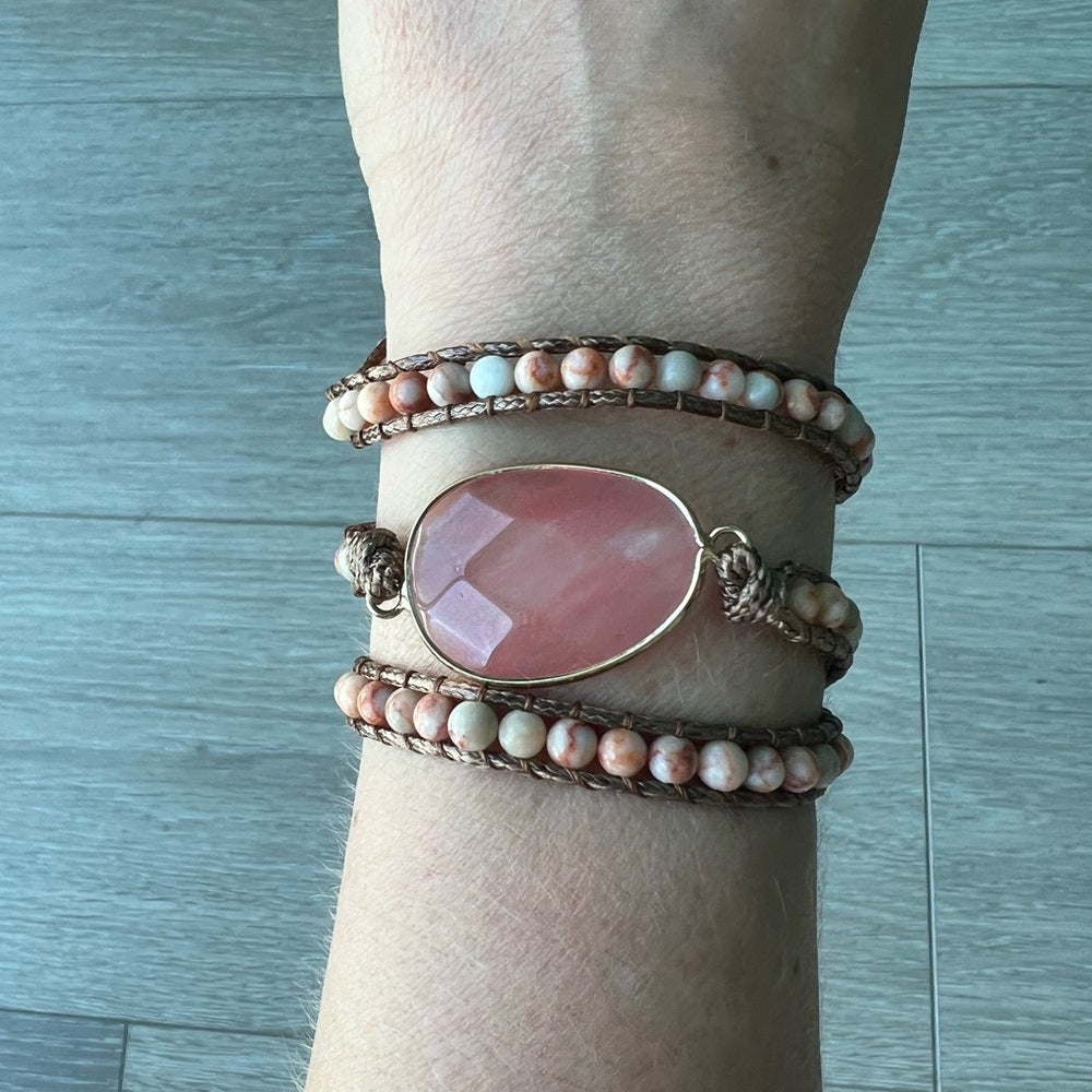 494. Pink Stone Beaded Wrap Bracelet