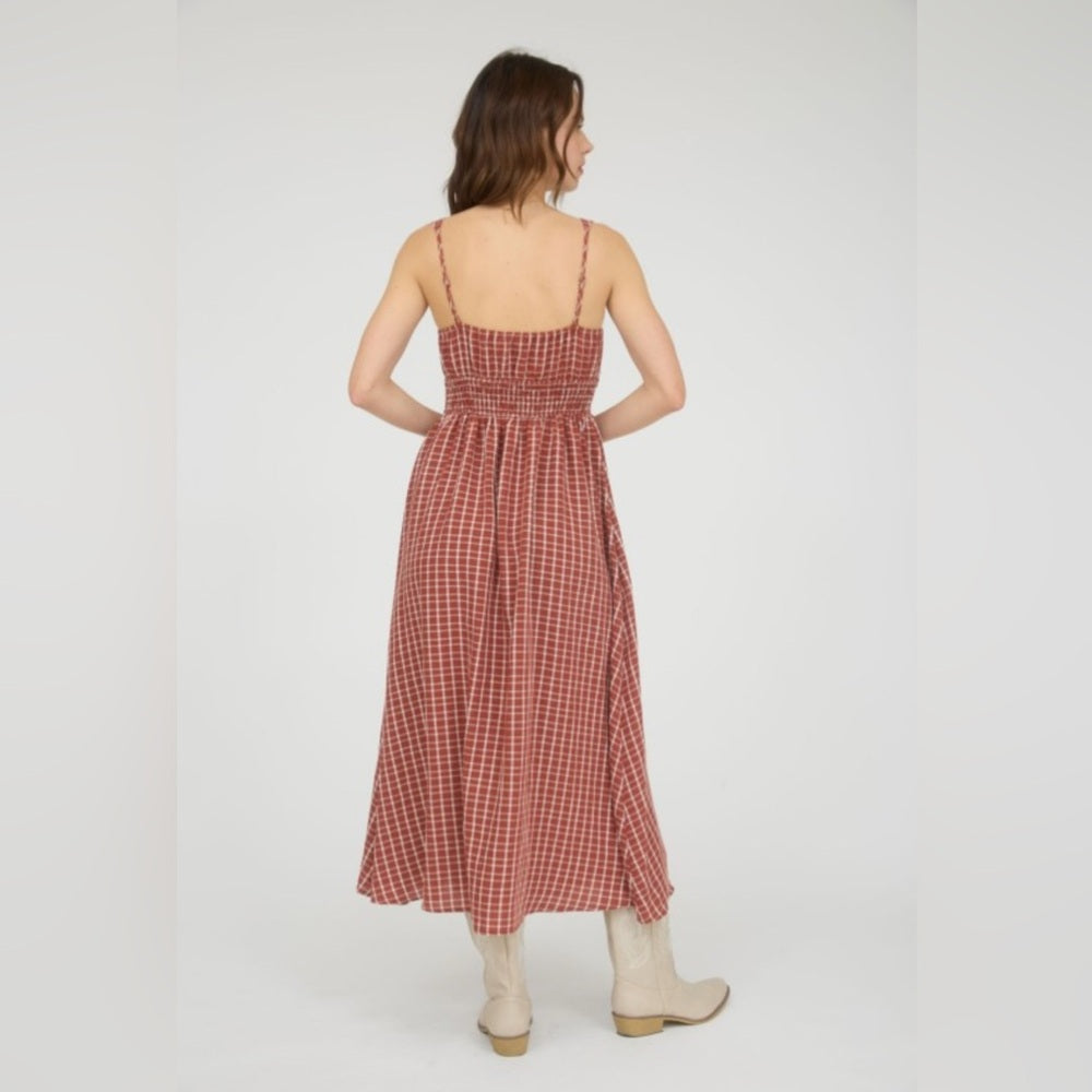 502 Rust Red Plaid Maxi Dress