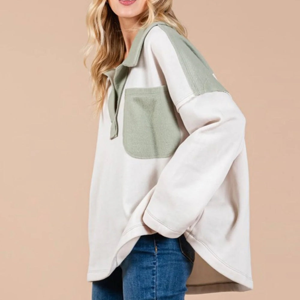 507. Women's Two-Tone Front Pocket Pullover Sweater Top