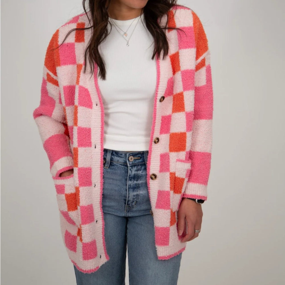 512. Pink and Orange Checkered Sweater