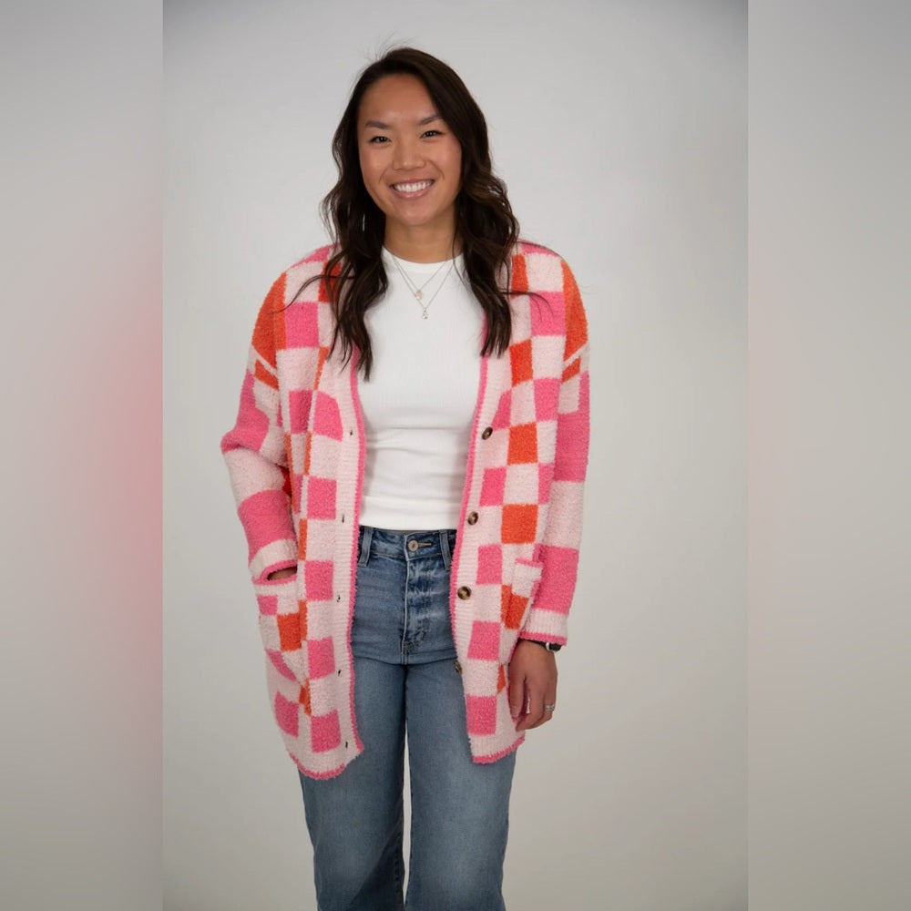 512. Pink and Orange Checkered Sweater