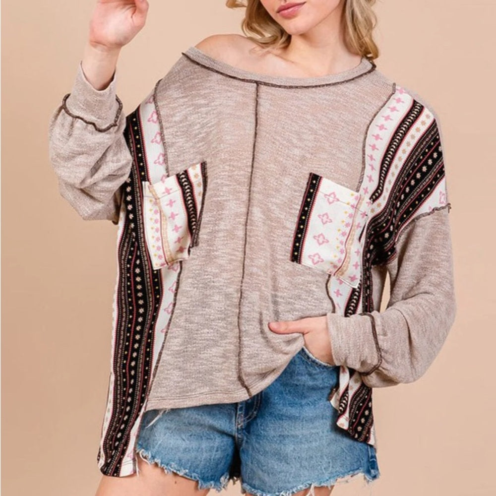 513: Beige Patterned Lightweight Long Sleeve