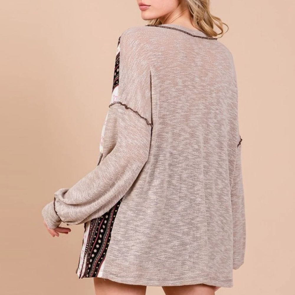 513: Beige Patterned Lightweight Long Sleeve