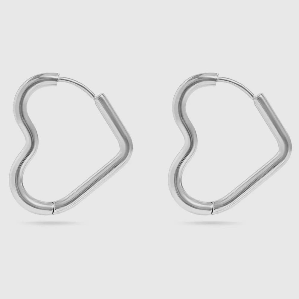 526: Silver Heart Hoop Earrings