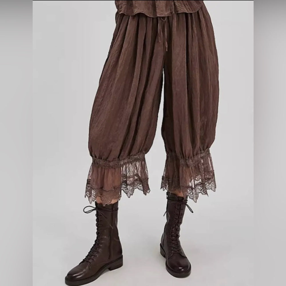 534. Brown Lace Trim Bloomer Balloon Pants