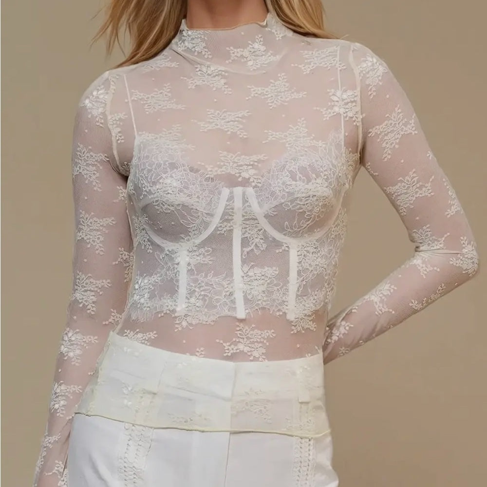536. Butter Cream Lace Sheer Top