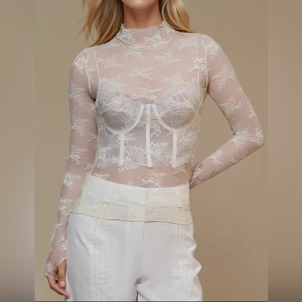 536. Butter Cream Lace Sheer Top