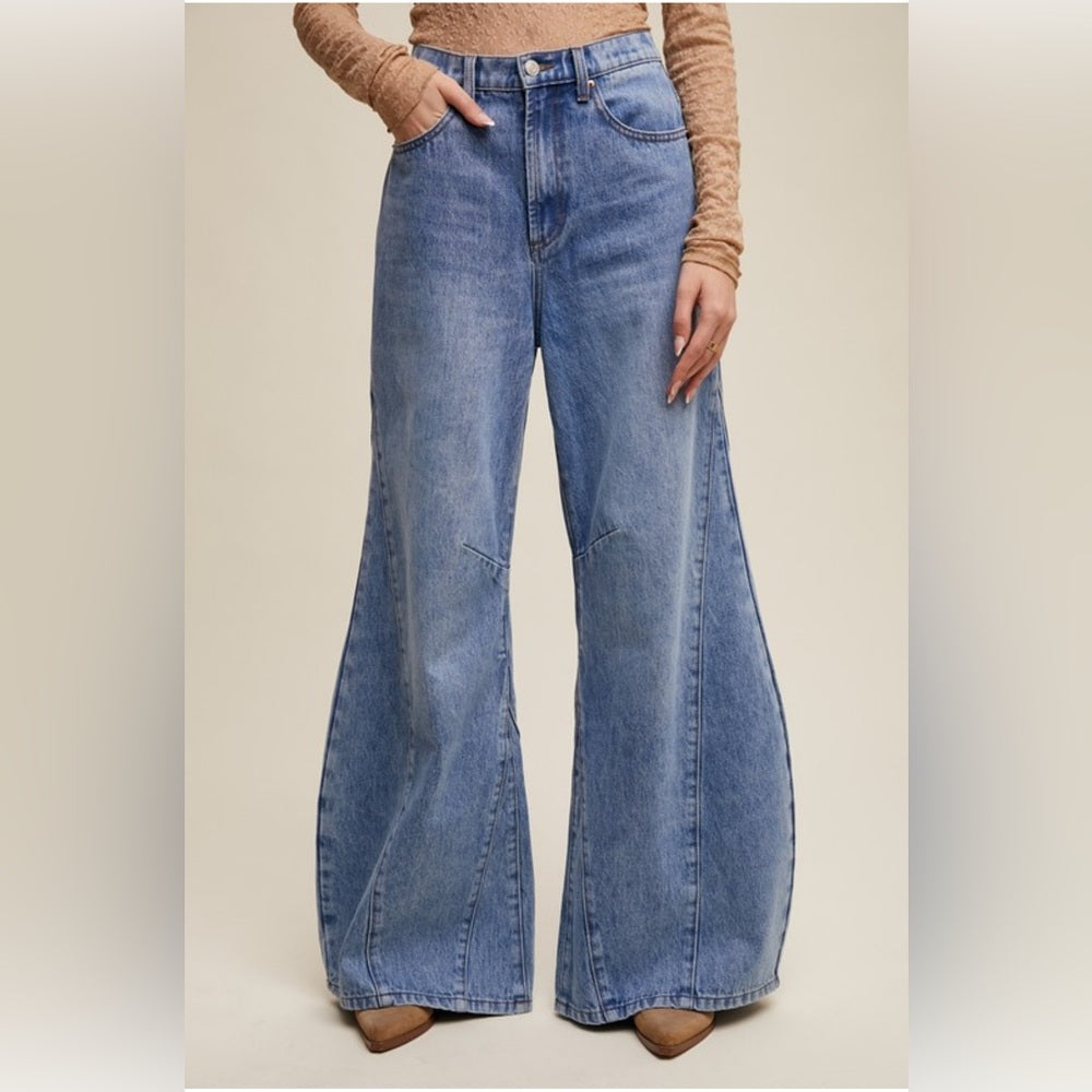 539. Wide-leg Panel Detail Jeans