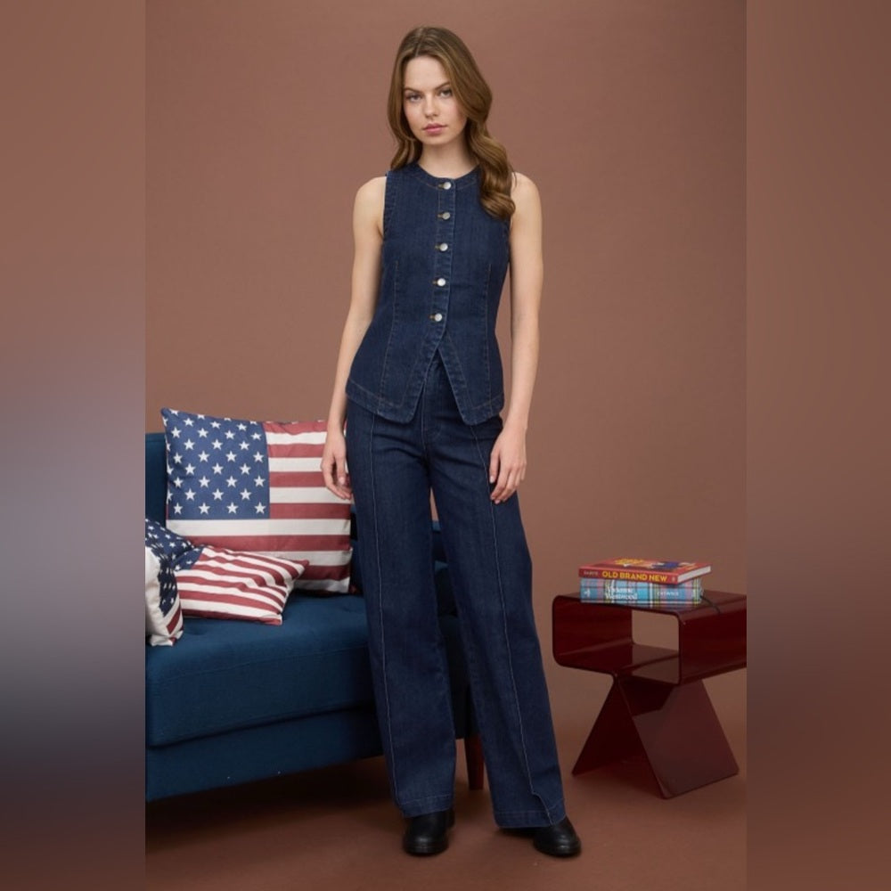 541. High Waist Front Seam Wide Leg Jeans