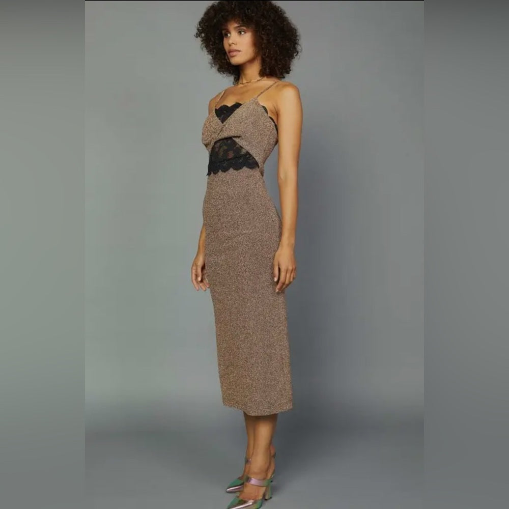 543. Current Air Gold Twist Front Dress w/ Lace and Adjustable Straps