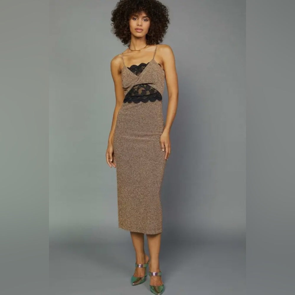 543. Current Air Gold Twist Front Dress w/ Lace and Adjustable Straps