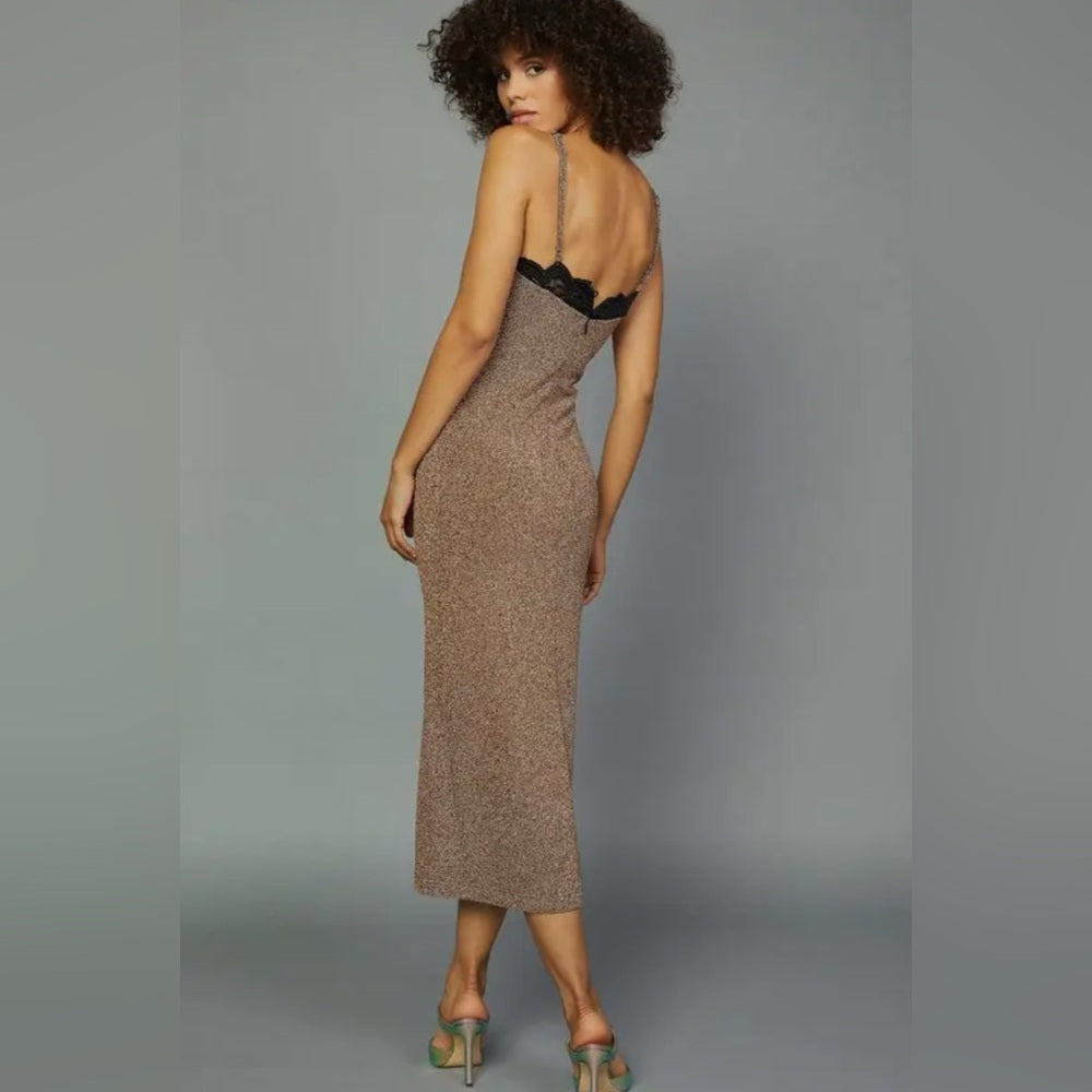 543. Current Air Gold Twist Front Dress w/ Lace and Adjustable Straps