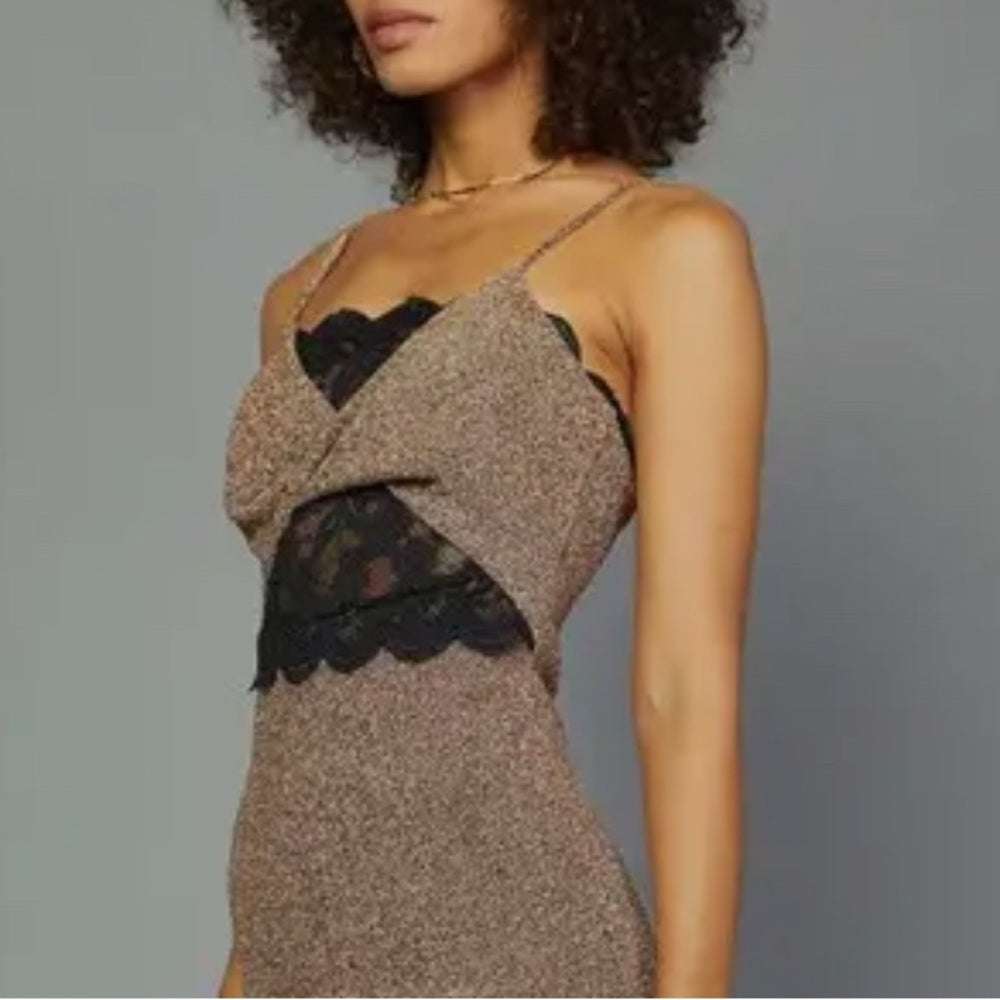 543. Current Air Gold Twist Front Dress w/ Lace and Adjustable Straps