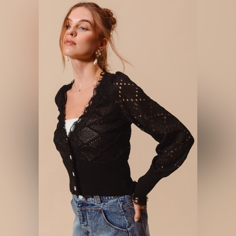 545. Black Pearl Button Cardigan