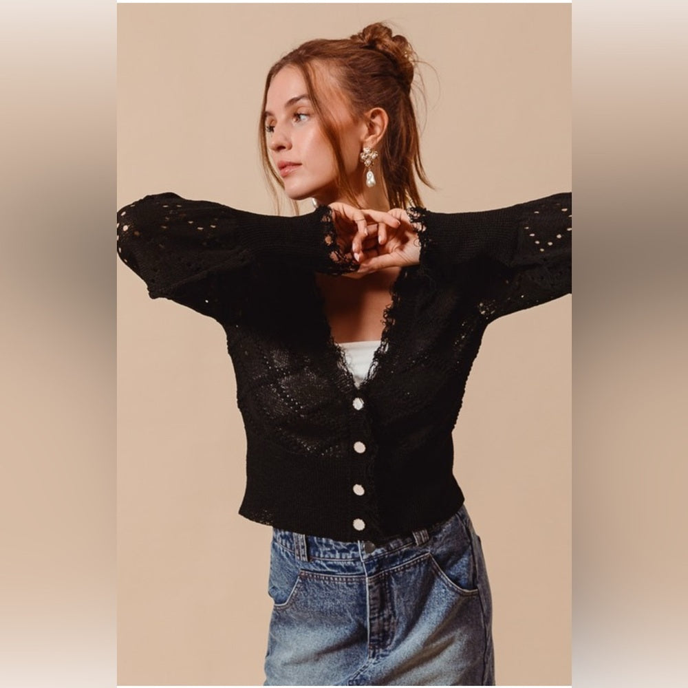 545. Black Pearl Button Cardigan