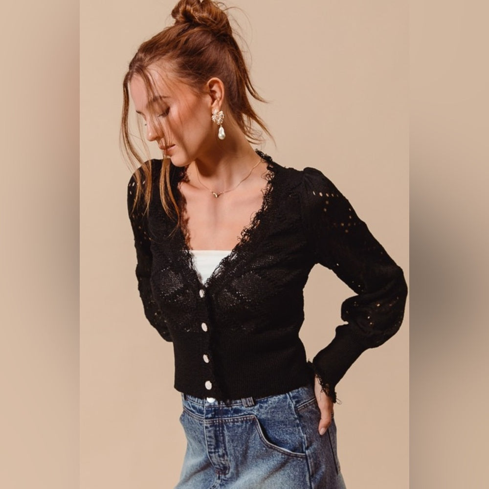 545. Black Pearl Button Cardigan